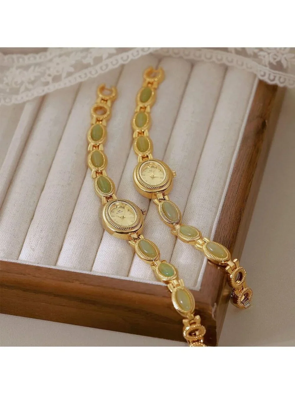 Women's Green Gold Analog Quartz Waterproof Oval Dainty Vintage Bracelet Watch